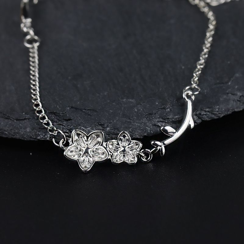 Bracciale a catena cubana unisex in argento, accessorio di moda, creativo, semplice e lussuoso, con fiori non ti scordar di me_voghion.com