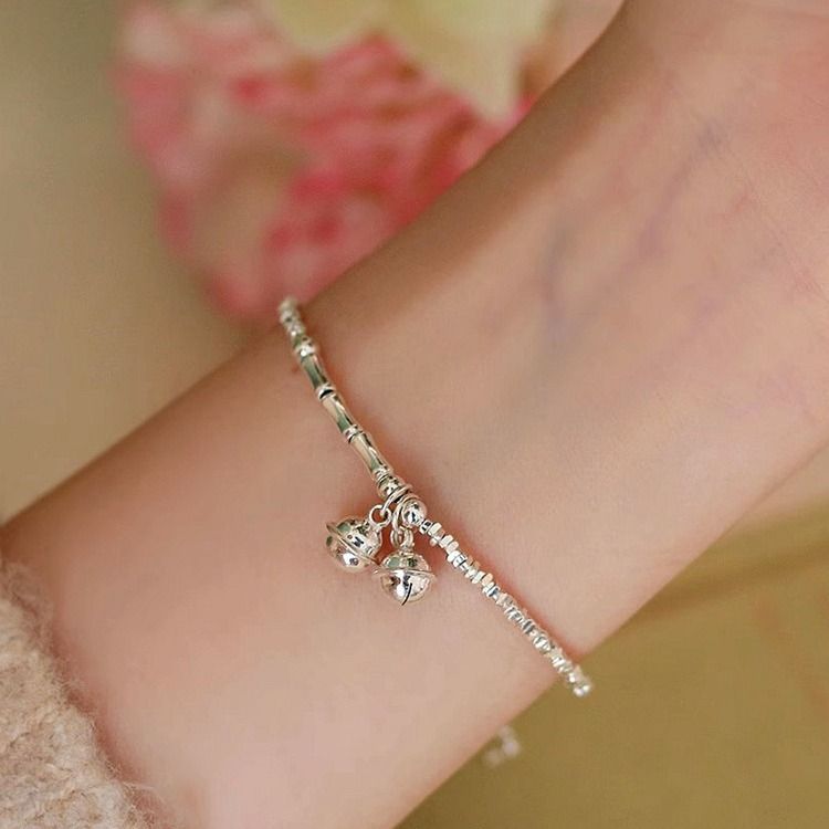 Pure Broken Silver Bamboo Knot Lucky Bell Light Luxury Niche High-end Design Good Luck Continuous Anklet_voghion.com