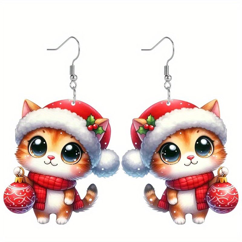 Orecchini in acrilico con pallina di Natale affascinante, accessori perfetti per le feste, regalo a tema gatto_voghion.com