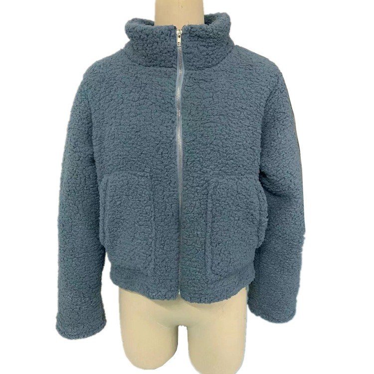 Women's fashion new plush cardigan short jacket lamb wool coat_voghion.com