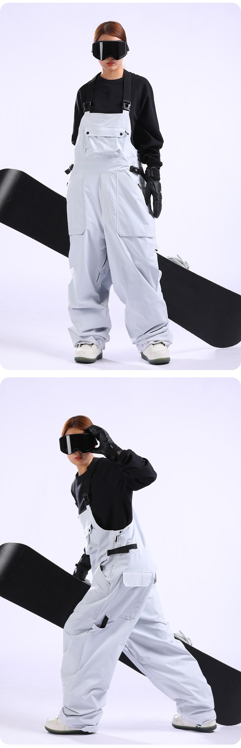 New ski pants women's snowboard windproof waterproof wide leg loose outdoor sports ski pants men's strap_voghion.com