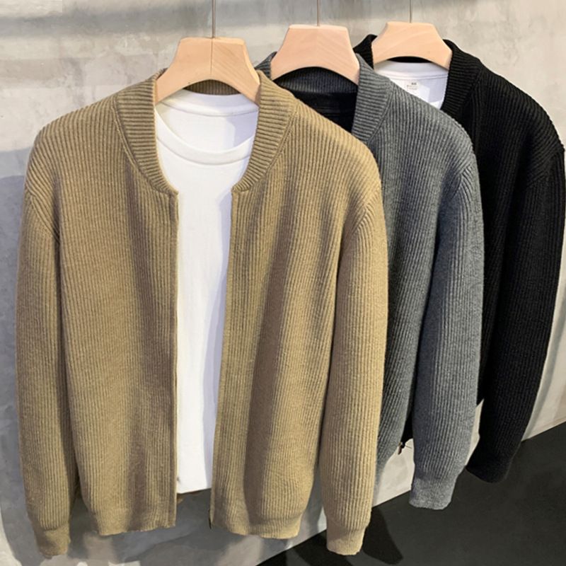 Miesten vaatteet Kaksinkertainen vetoketjullinen neulepusero trendikäs ohut pusero miesten takki_voghion.com