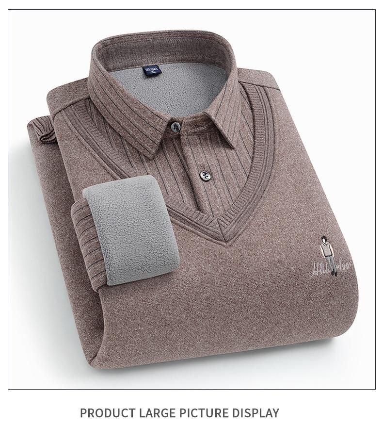 Men's knitted with wool and plush thickening, 2024 winter vacation two-piece shirt collar sweater D_voghion.com