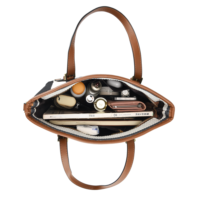 Striped versatile for women, large capacity commuting three piece set, handbag, tote bag, simple and atmospheric women's_voghion.com