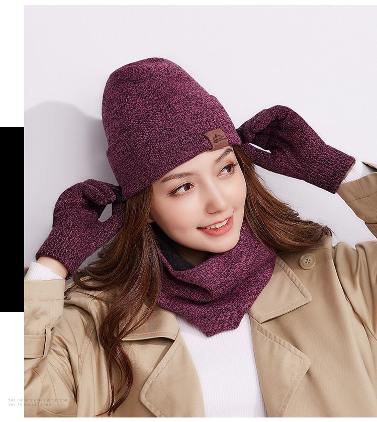 Sciarpa invernale Leiqi in tre pezzi, cappello, con guanti touch screen spessi in velluto, antivento, caldi e sensibili_voghion.com