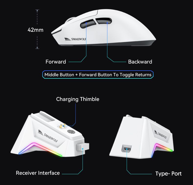 Mouse sem fio Bluetooth para jogos Smailwolf M6 com sensor PAW3311, comutação de três modos, magnético_voghion.com