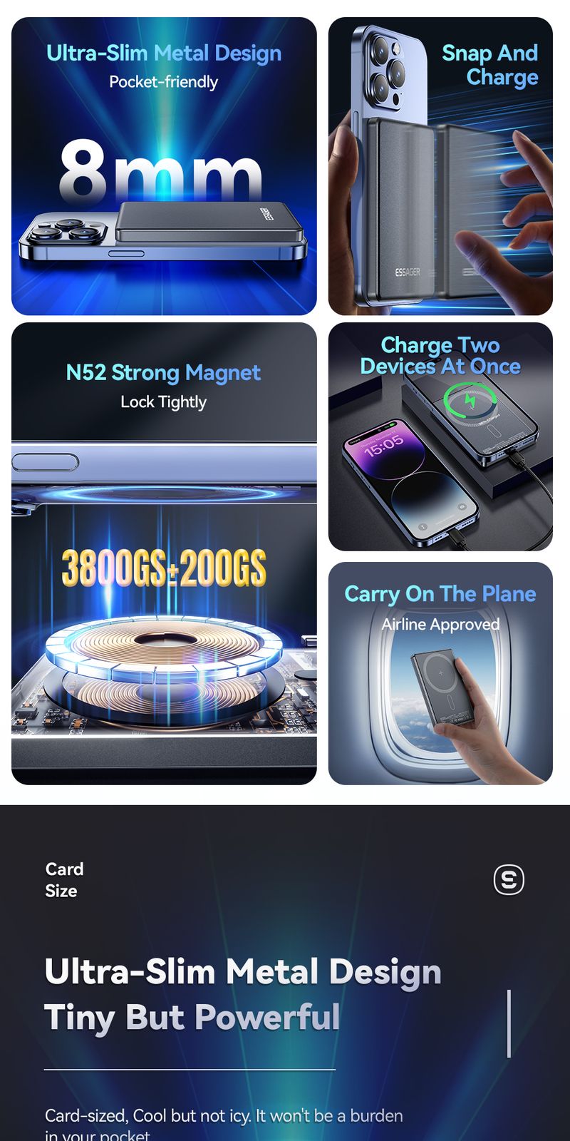 Essager Thin Wireless Power Bank Magnetic 20W 5000mAh Portable Fast Charging External Battery For Mag Safe For IPhone 15_voghion.com