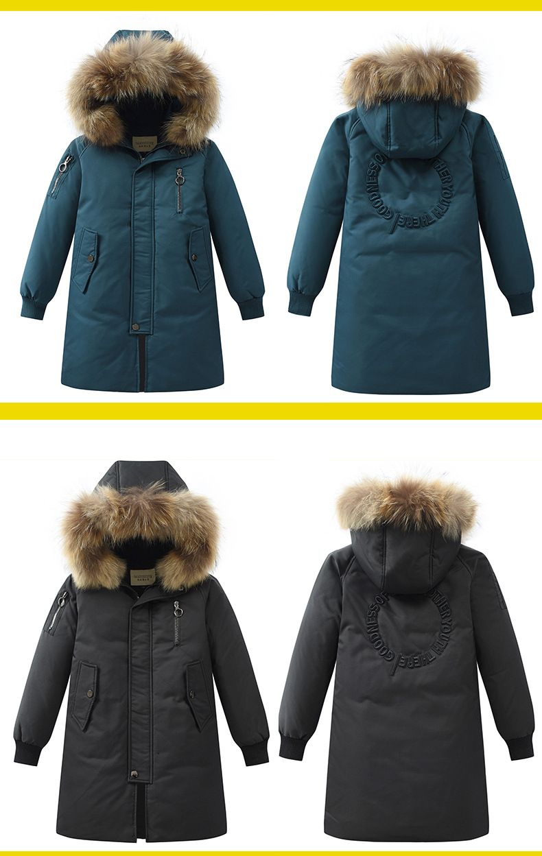 Kinderkleding Kinderkleding Jongens kinderkleding Donsjack middellang Bontkraag Koreaanse stijl Kleine en grote kinderwinterkleding_voghion.com