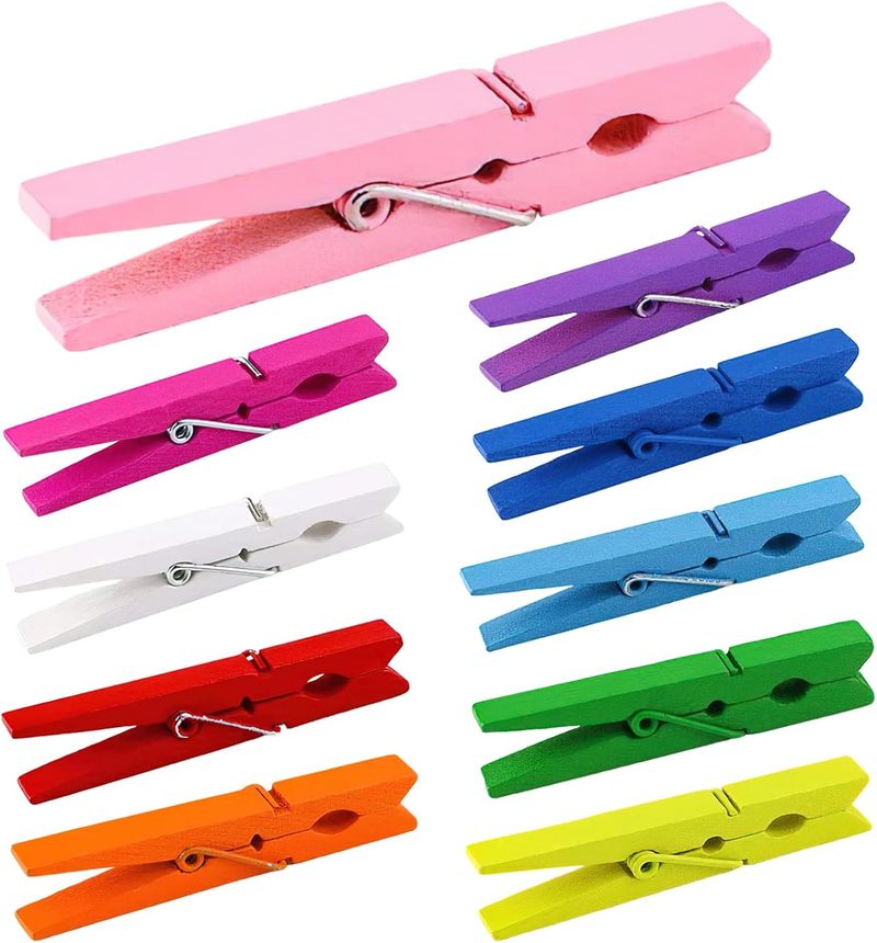 100-Pack Birch Wood Clips - 2.9" Colorful Multi-Use_voghion.com