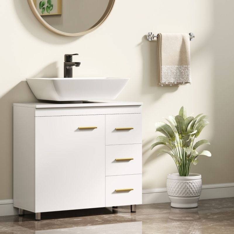Badezimmer-Unterschrank, 3-stufiges Design, MDF, Spanplatte, Weiß_voghion.com