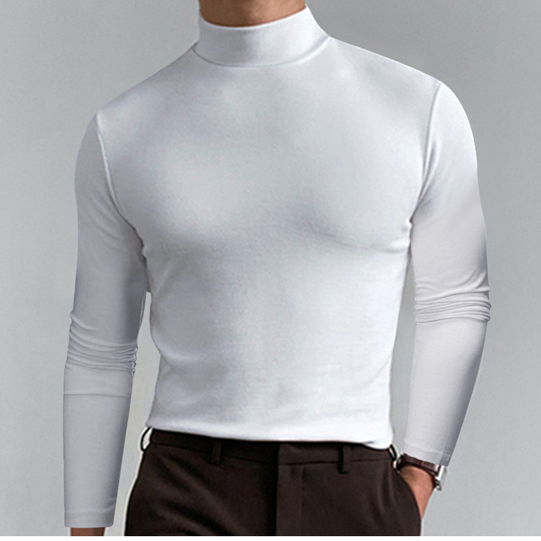 Herren-T-Shirt mit Stehkragen und langen Ärmeln für Frühling und Herbst_voghion.com