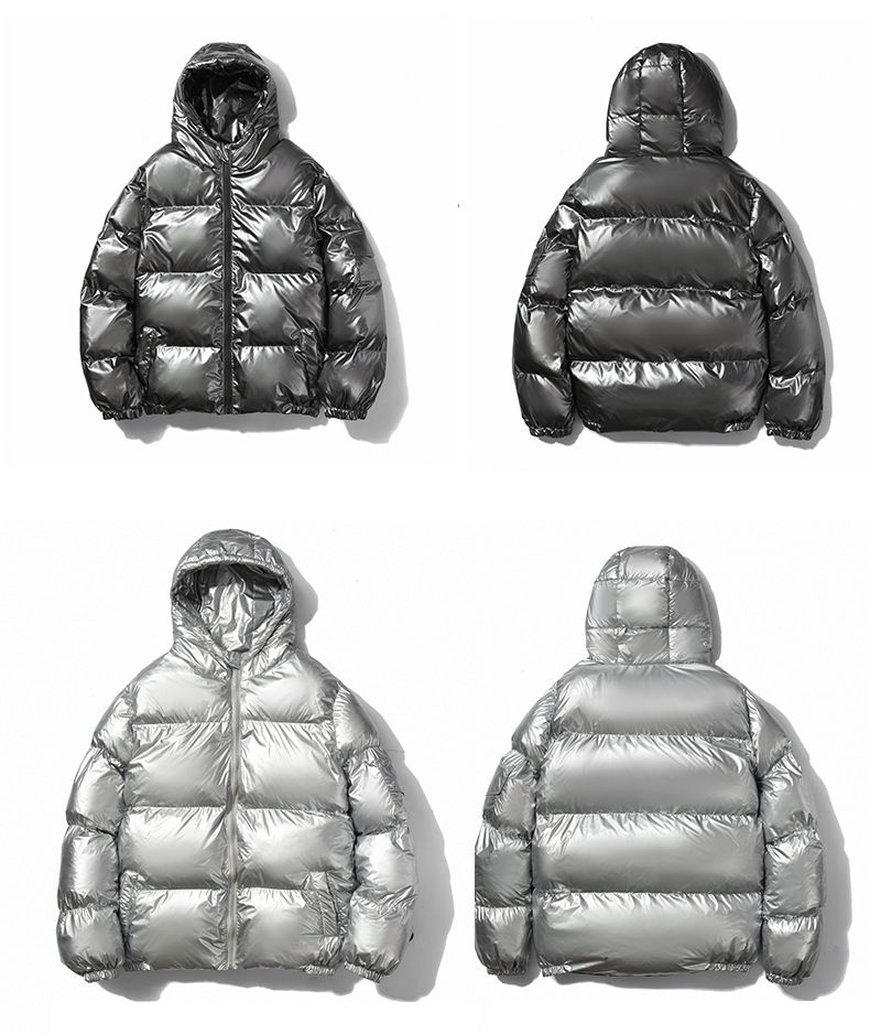 Men's Puffer Jacket With High-Gloss Finish – Winter Oversized Hooded Coat (Polyester Shell, Thickened, Side Pockets, Unisex Streetwear)_voghion.com
