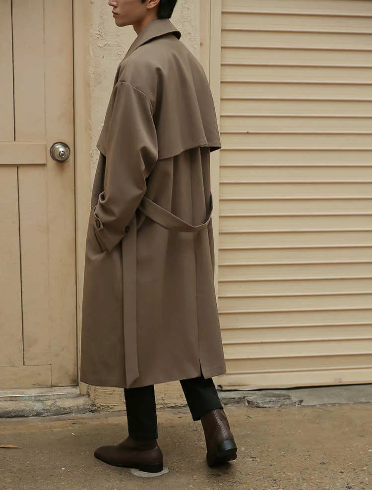 Herren Mauroicardi Frühling Herbst Lange Übergroße Trenchcoats für Männer Schärpen Zweireiher Lässige Lose Koreanische Mode_voghion.com