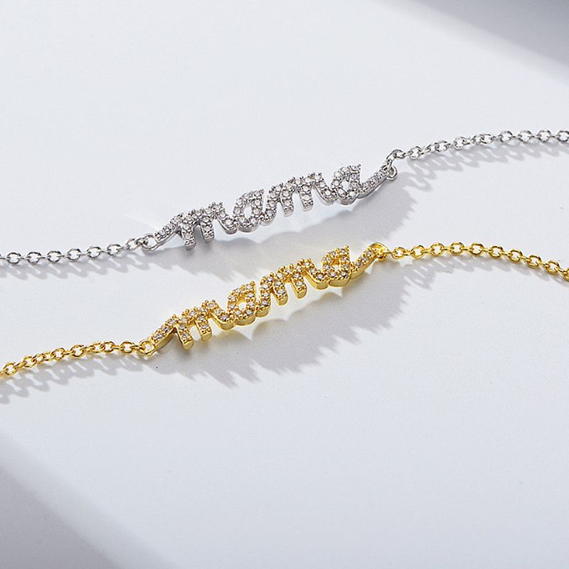 Brățări și brățări din argint cu litere de diamant Brățară pentru mama Bijuterii noi elegante Brățară pentru femeie Cadou de ziua mamei_voghion.com