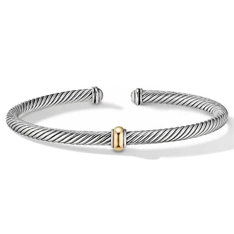 Pulsera de acero inoxidable con cuerda de alambre de acero de titanio y dos colores abiertos_voghion.com