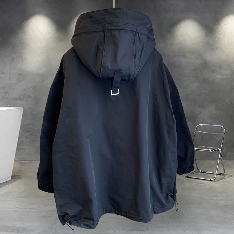 Men's Clothing Hooded Jacket Suit Men Ins Trendy Work Wear Splicing Design Windbreaker Long Sleeved Top With Loose_voghion.com