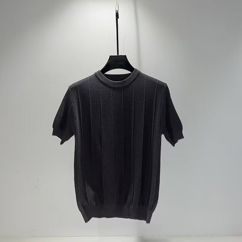 Männerkleeder 2024 Summer Nei Slim Äisseid Gestrickte Ronn Hals Kuerzärm T-Shirt Männer T-Shirt Yuppie T-Shirt Männer_voghion.com