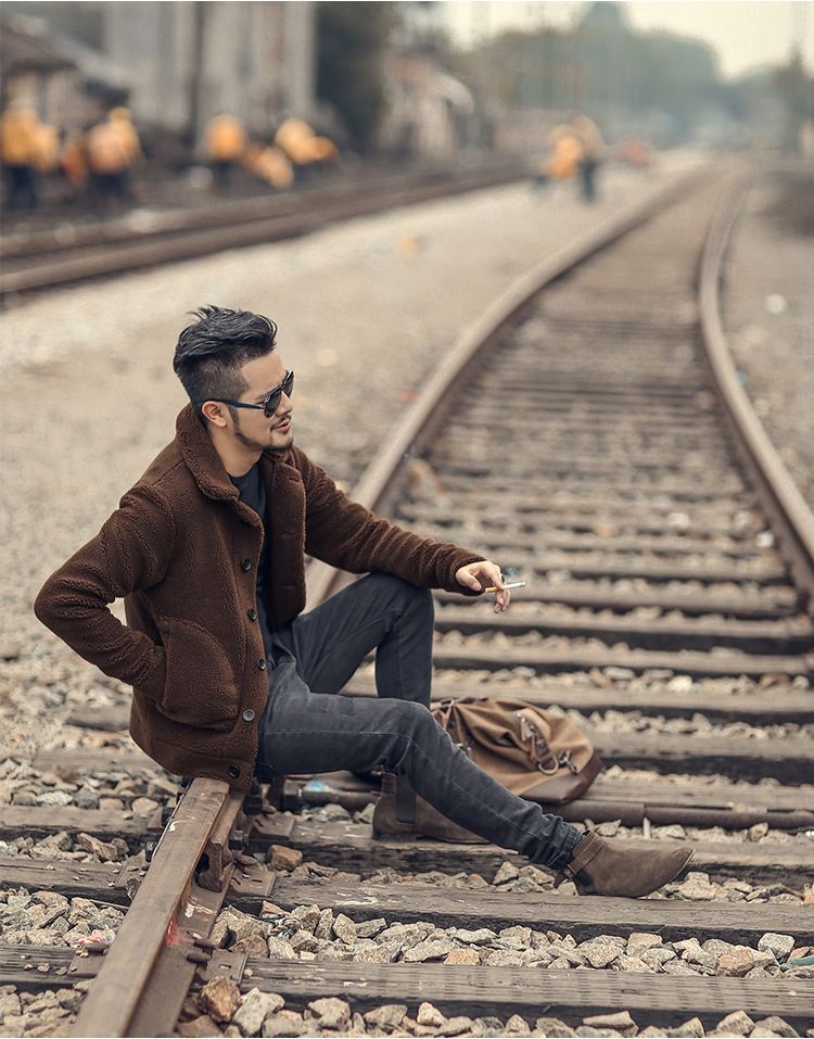 Giacca da uomo in peluche, stile casual, autunno inverno_voghion.com