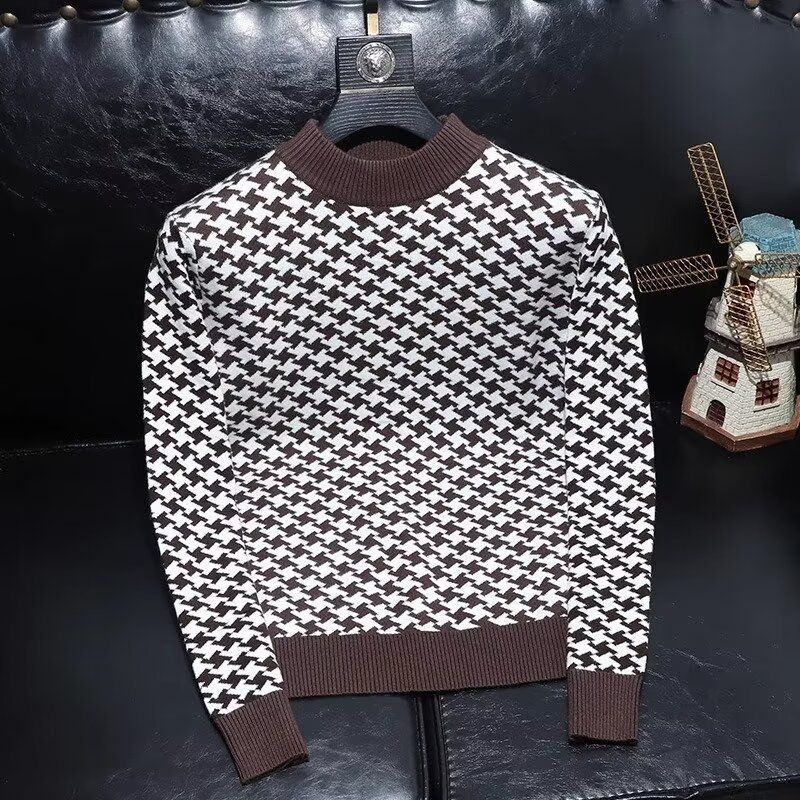 Kazak erkek 2024 sonbahar ve kış Yeni slim fit moda balıksırtı kazak rahat sıcak dip gömlek erkek uzun kollu_voghion.com