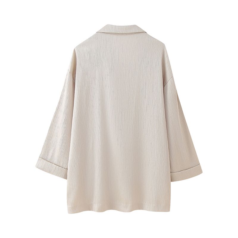 Roupas femininas estilo de rua com efeito amassado, blazer trespassado, calças com efeito amassado_voghion.com