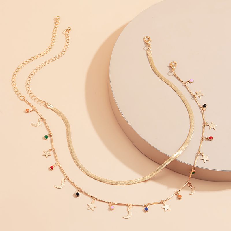 Bohemian Colored Round Bead With Minimalist Ethnic Style Metal Chain Necklace And Snow Soft Jewelry_voghion.com