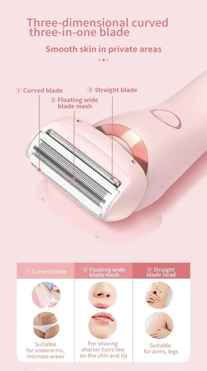 Maquinillas de afeitar eléctricas para mujer 2 en 1, afeitadoras faciales de Bikini, depilación para axilas, piernas, recortadora corporal para mujer, resistente al agua IPX7_voghion.com