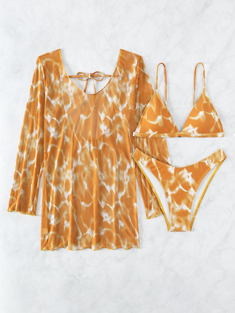Dameskleding Multi Color Tie Dye Print Sexy Bikini Bikini Driedelig Dames Badpak_voghion.com