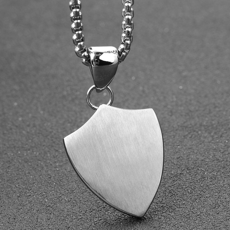 triangle personality simple shield two-color titanium steel pendant temperament versatile necklace laser Logo lettering_voghion.com