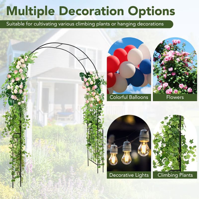 7.9 Feet Metal Garden Arch Backdrop Stand With Fence For Climbing Plants_voghion.com