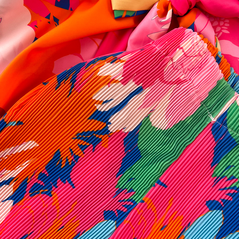 Modesæt til kvinder afslappet løs langærmet enkeltradet skjorte i to dele sæt højtaljede slankende tie-dye printede brede ben bukser_voghion.com