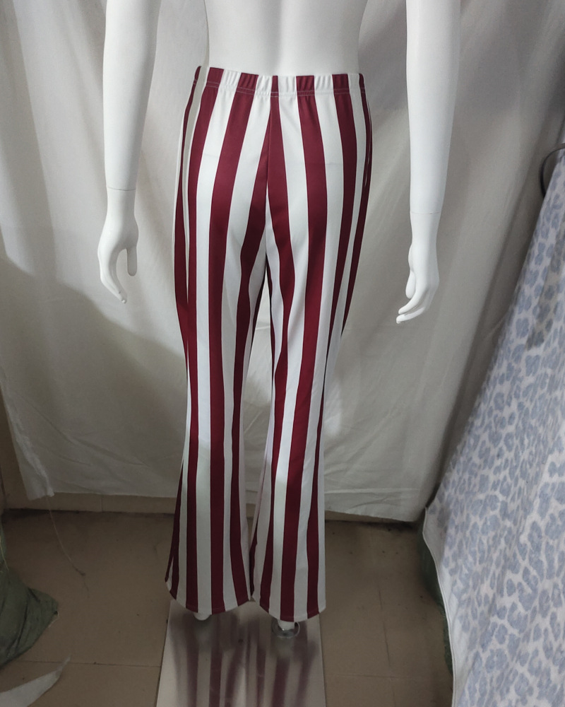 Women's Loose Wide-leg Vertical Stripe Sports Casual Pants_voghion.com