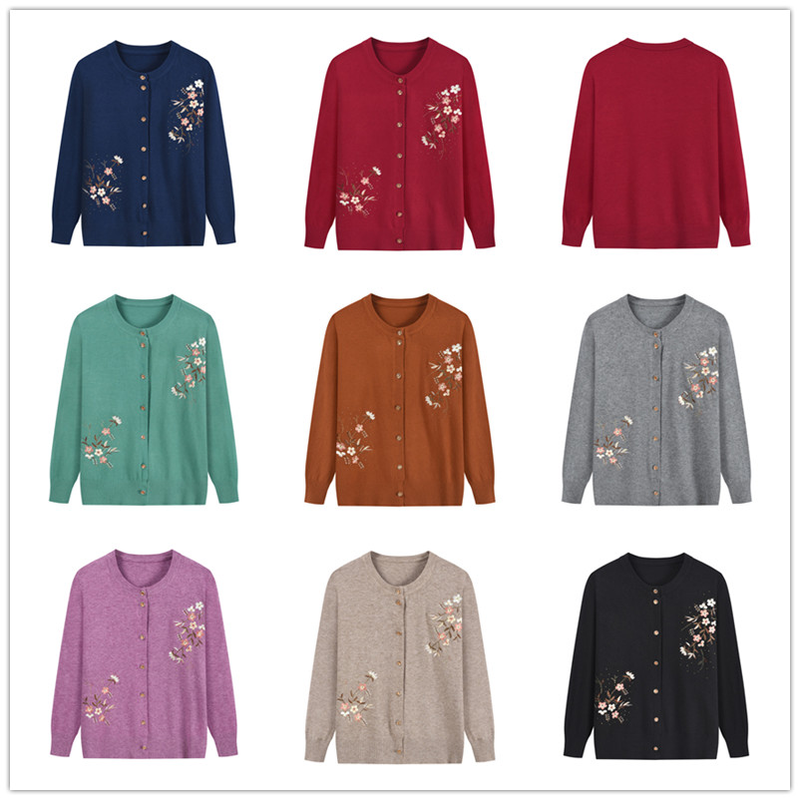 Bloemenprint Knitwears Oma's Lente Herfst Trui Jas Middelbare Leeftijd Moeder Vest Geborduurd Breien Top Voor_voghion.com