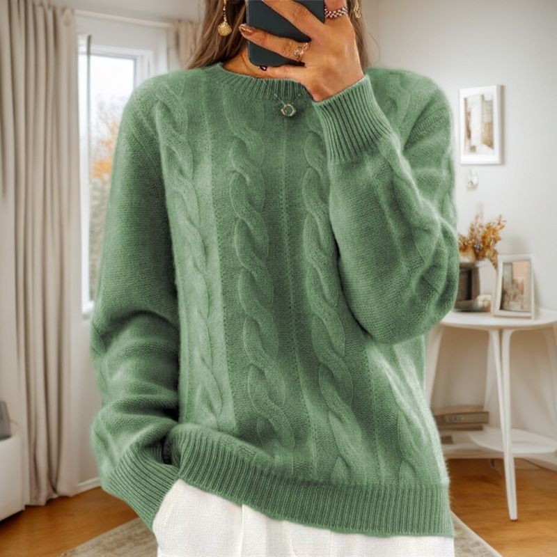 Women's Oversized Knit Sweater Chunky Cable Crochet Pullover Long Sleeve Solid Color Retro Casual Winter Warm_voghion.com