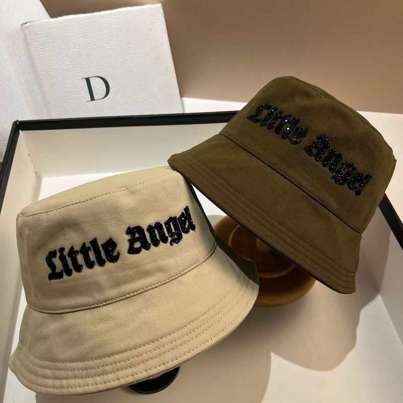 2025 New Rhinestone Sanskrit Letter Pure Cotton Fisherman Korean Style Spring Summer Casual Bucket Outdoor Travel Breathable_voghion.com