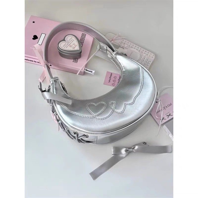 Borsa ascellare Sweet Cool Crescent, borsa a tracolla con ricamo Love, borsa a mano alla moda Hundred_voghion.com