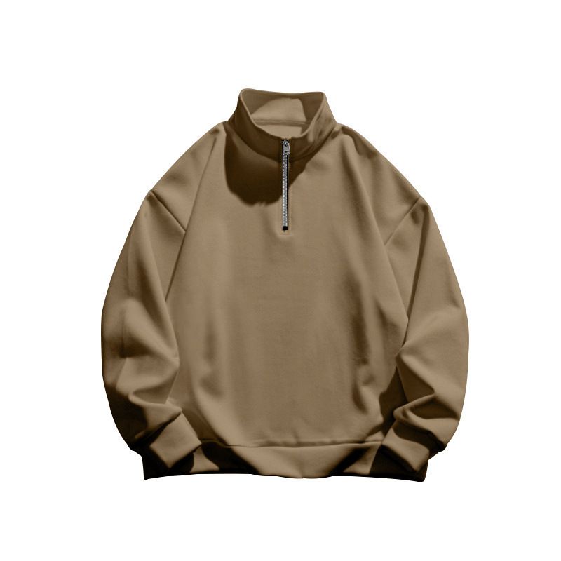 Felpa da uomo con collo alto e cerniera a un quarto - Pullover foderato in pile dalla vestibilità comoda per un look casual e sportivo (bianco, nero, cammello, rosso, vino, albicocca)_voghion.com