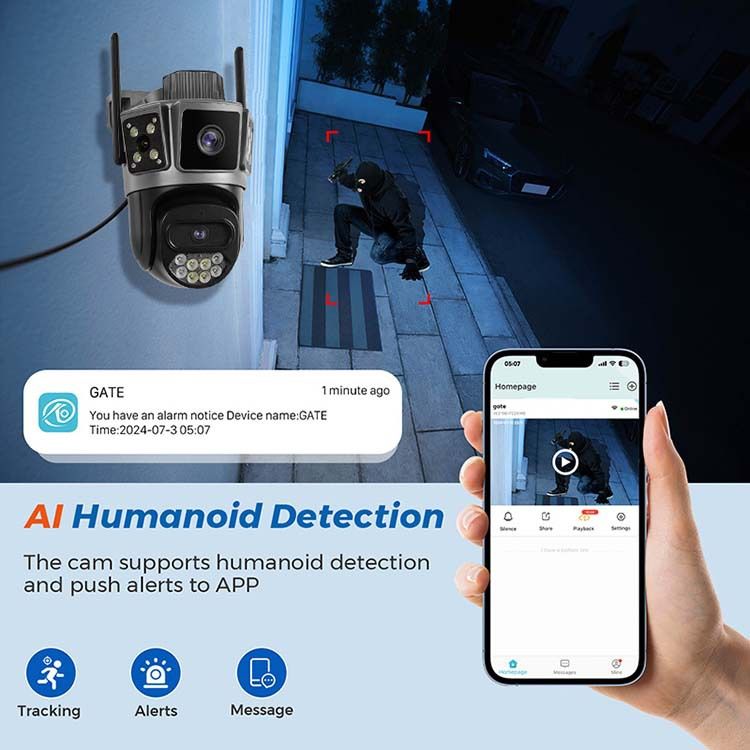 360° 3-Panel Outdoor Security Camera With 5G WiFi, 6MP HD, Full-Color Night Vision, Motion Detection, And Weatherproof Design_voghion.com