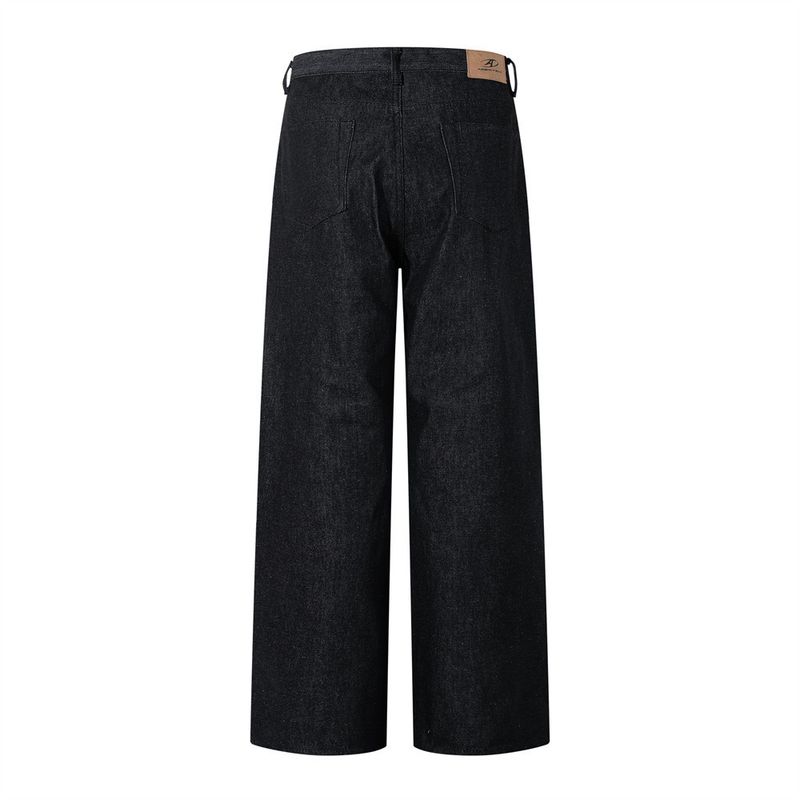 Pantaloni in denim a gamba dritta da uomo – Classici con bottoni (pelle grezza nera, taglie dalla S alla XXL, cotone non elasticizzato)_voghion.com