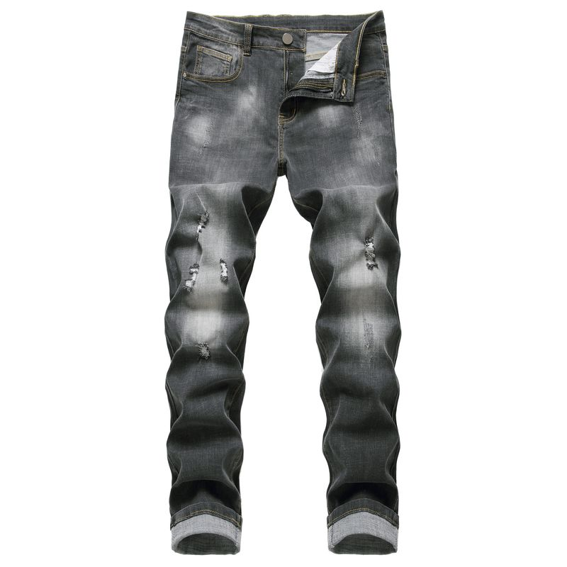 Jeans strappati da uomo Pantaloni slim in denim elasticizzato nero LY020_voghion.com