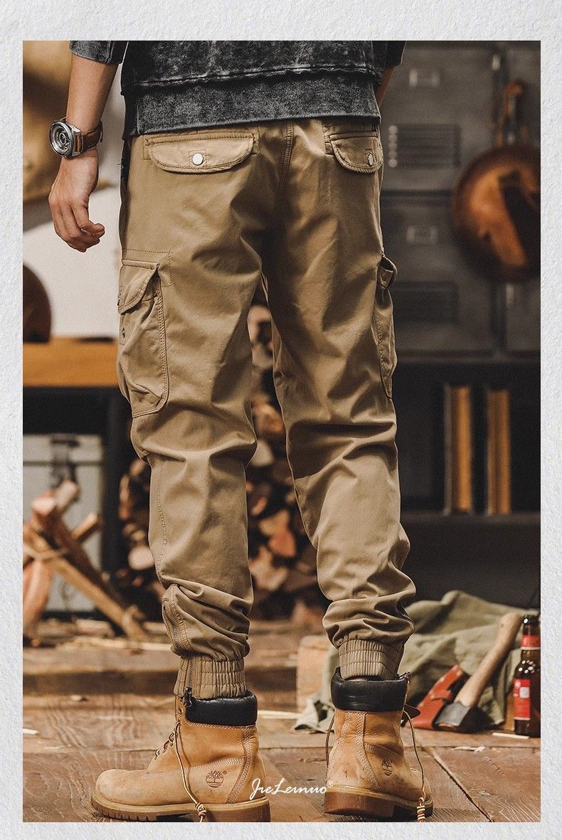 Vintage-Arbeitshose für Herren – Schwere taktische Cargohose mit Reißverschlussbündchen, Multi-Taschen-Design und Stretch-Stoff für Herbst und Winter_voghion.com