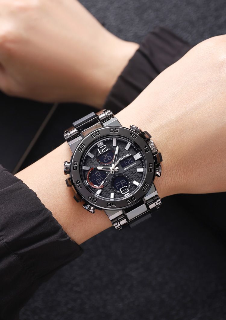 SKMEI Fashion Sport Double Display Digital Electronic Watch LED Light Quartz Watches For Men Waterproof Alarm Clock Wristwatches_voghion.com