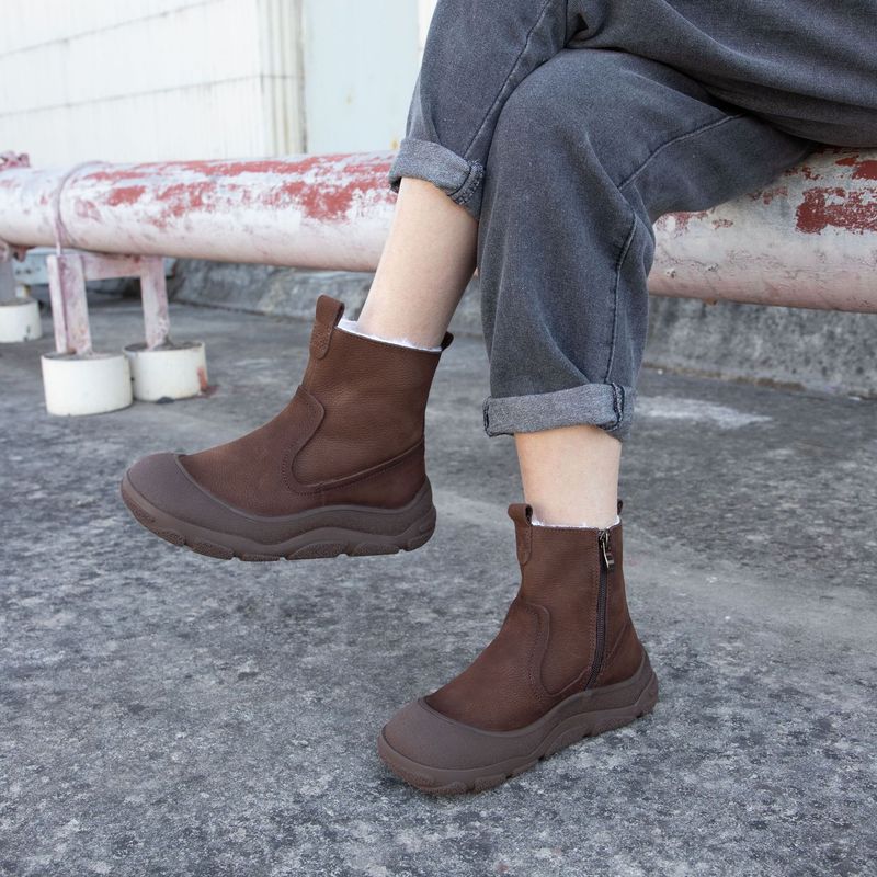 Autumn Winter Genuine Leather Snow Women Wool Short Round Toe Thick Sole Casual First Layer Cowhide Boots Women's Shoes_voghion.com