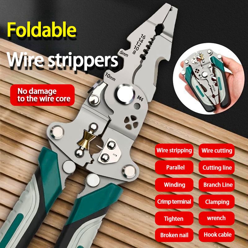 Foldable Stripper, Pulley Design Multi-function Electrician Wire Stripper Winding Crimping Pliers Hand Tool_voghion.com