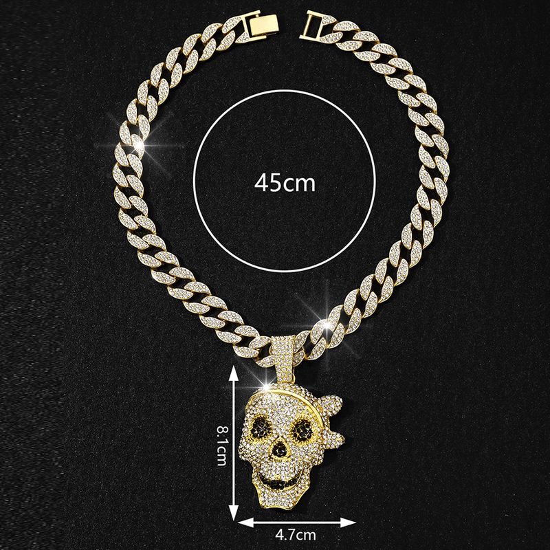 Island Skull Full Diamond Pendant, Niche Personality, Cuban Chain Necklace, Hip-hop Jewelry_voghion.com