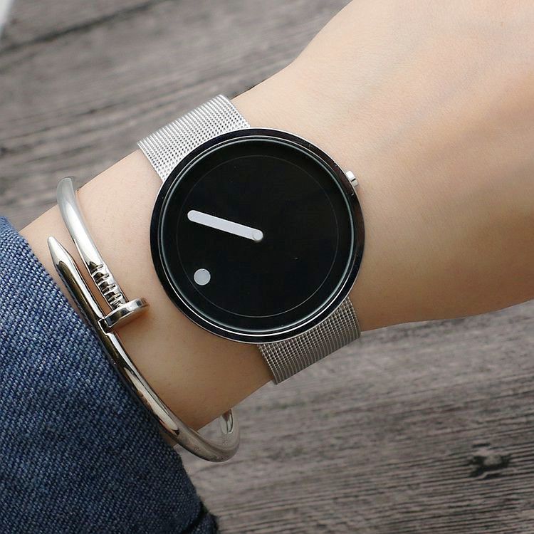 Gewebtes Mesh-Konzept im koreanischen Stil für Männer und Frauen, trendige Plattenspieleruhr mit Stahlarmband_voghion.com