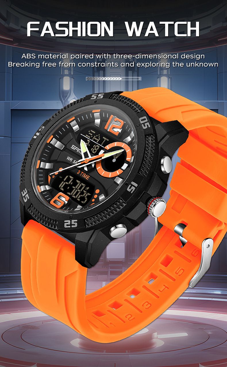 Sportuhr mit Dual-Display, Multifunktion, Nachtlicht, Alarm, rundem Zifferblatt, modisch für Studenten und Berufstätige, Damen- und Herrenuhr_voghion.com