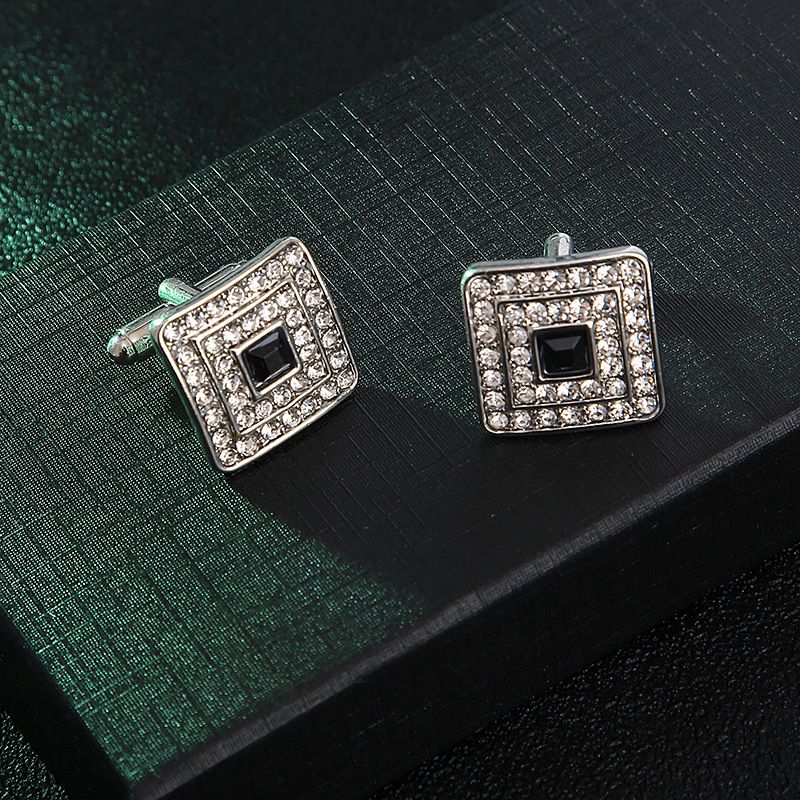 Neue quadratische Manschettenknöpfe mit Diamanten, Manschettenknöpfe, Mode, französische Manschettenknöpfe für Männer_voghion.com
