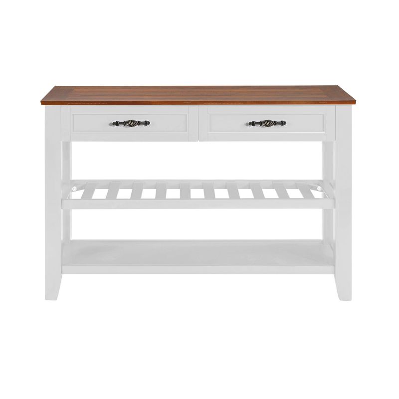 Retro Design Console Table With Two Open Shelves, Pine Solid Wood Frame And Legs For Living Room_voghion.com