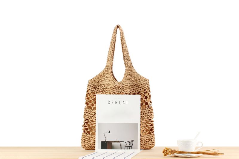 New Ins Hollow Paper Rope Paper Woven Bag Casual and Versatile Fashionable Shoulder Bag Large Capacity Commuting Bag_voghion.com