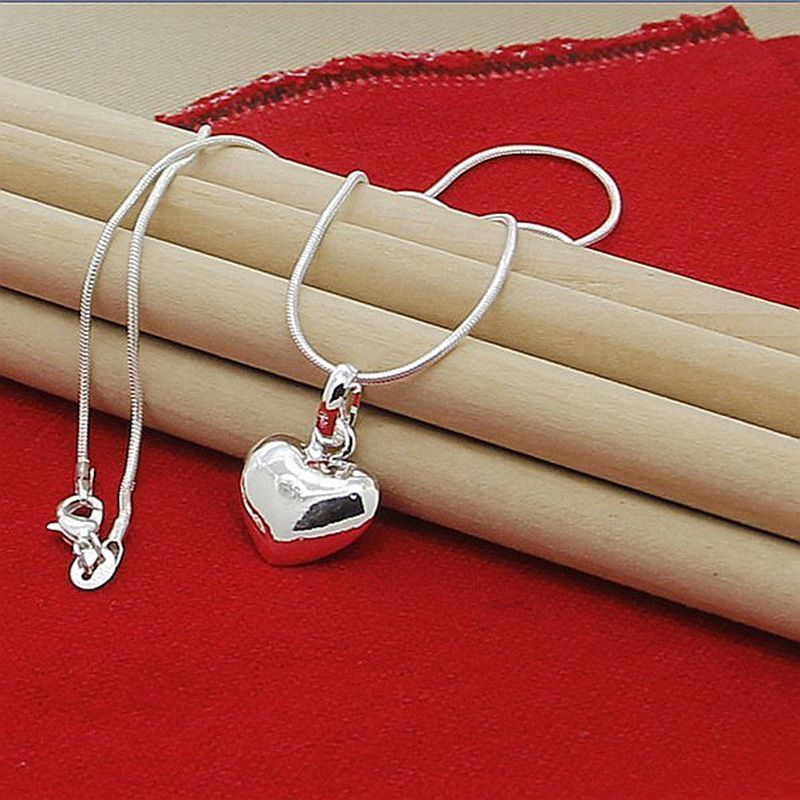 Bereit Lager heißer verkauf Sterg Sier Solide Herz Halskette 18-30 Zoll Schlange Kette Für Frauen Mädchen Hochzeit Charme Mode schmuck_voghion.com